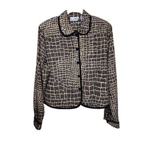 Vintage Le Caviar Womens M Animal Print Long Sleeve Button Up Shirt Shoulder Pad